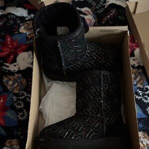 UGG Black Boots with Multicolor Stitching